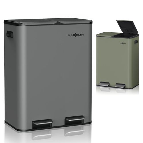 MAXCRAFT Mülleimer / Treteimer mit Soft Close Deckel und 2 Inneneimern - 60 Liter in Anthrazit