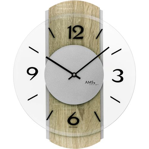 Wanduhr AMS, bunt (eichefarben), Wanduhren, B/H/L: 27cm x 4cm x 34cm, Quarzuhr, Made in Germany, Holz, Wohnzimmer, Esszimmer, Arbeitszimmer