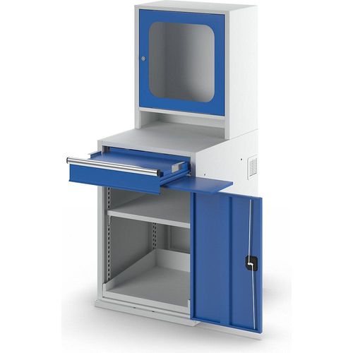 PC-Schrank, HxBxT 1600 x 600 x 695 mm, 1 Fachboden, 1 Auszugboden eurokraft pro