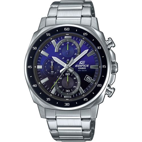 Chronograph CASIO EDIFICE, blau (silberfarben, blau), Armbanduhren, Herren, Quarzuhr,Armbanduhr, Herrenuhr,Edelstahlarmband,bis 10 bar wasserdicht