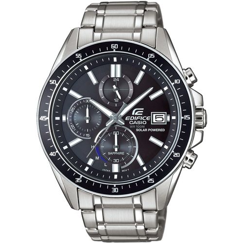 Chronograph CASIO EDIFICE, silber (schwarz, edelstahlfarben), Armbanduhren, Herren, Solaruhr, Armbanduhr, Herrenuhr, Edelstahlarmband, Saphirglas