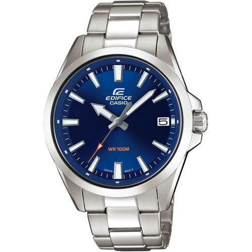 Quarzuhr CASIO EDIFICE, silber (dunkelblau, silberfarben), Armbanduhren, Herren, Armbanduhr, Herrenuhr, bis 10 bar wasserdicht, Datum, Edelstahlarmband