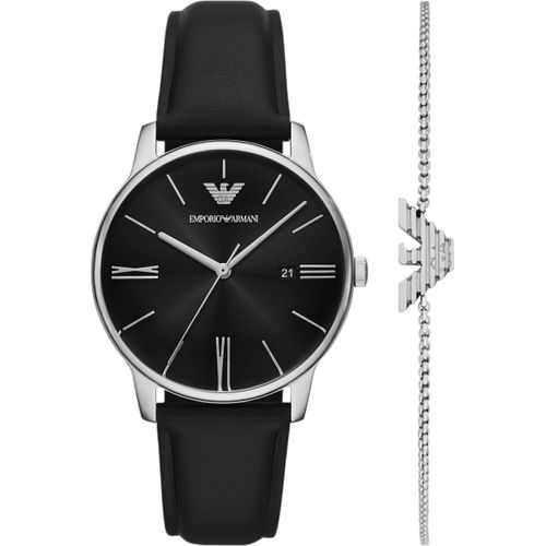 Quarzuhr EMPORIO ARMANI, schwarz, schwarz, Armbanduhren, Damen, Armbanduhr, Damenuhr, Herrenuhr, Edelstahlarmband, analog, Tag