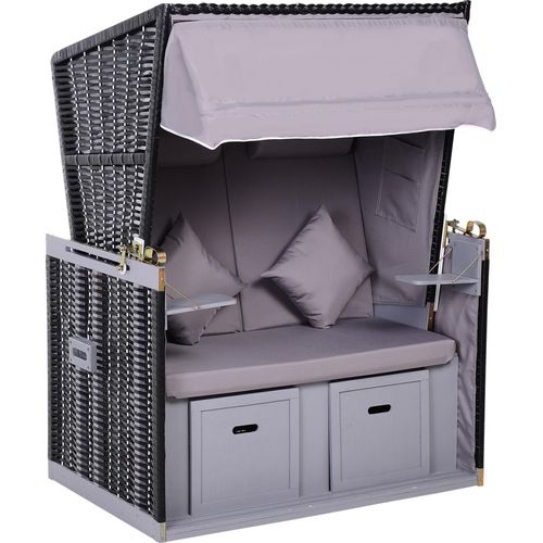 Outsunny Strandkorb mit Klapptisch Volllieger Gartenliege PE Rattan Grau