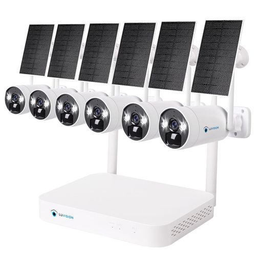 LUVISION Dual WLAN Solar Akku Überwachungssystem 10 Kanal NVR 4MP Überwachungskamera Set Mikrofon 6 Kameras