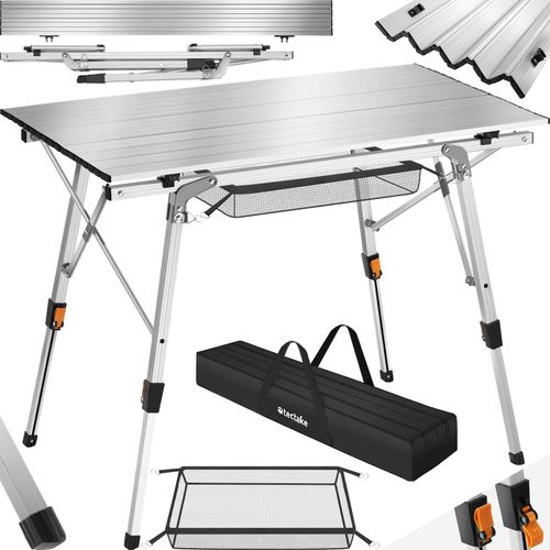 tectake® Campingtisch, faltbar, höhenverstellbar, 90 x 52 x 47 - 70 cm