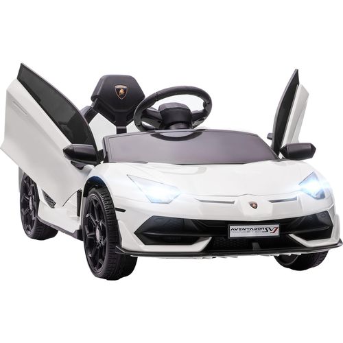 HOMCOM Kinder Elektroauto 12V Elektrisches Kinderfahrzeug, LAMBORGHINI AVENTADOR SVJ ROADSTER Elektrofahrzeug inkl. 2,4G Fernbedienung, Kinderauto mit MP3-Player, Hupe, Licht, für 3-5 Jahre, Weiß