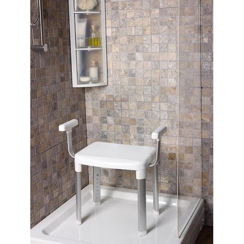 Duschhocker BISCHOF, weiß (weiß, silberfarben), B:44cm H:70cm T:46cm, Duschhocker, rutschfester Stand, TÜV/GS geprüft