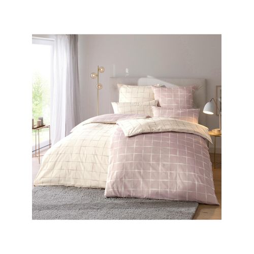 Bettwäsche DORMISETTE Gr. 3, rosa (rosé, ecru, bedruckt), B/L: 155cm x 220cm, , Feinbiber, B/L: 80cm x 80cm, Feinbiber, 100% Baumwolle, Bettwäsche