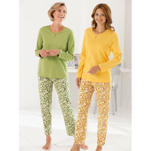 Schlafanzug WÄSCHEPUR, Damen, Gr. 52/54, bunt (kiwi, gelb), 100% Baumwolle, Homewear-Sets