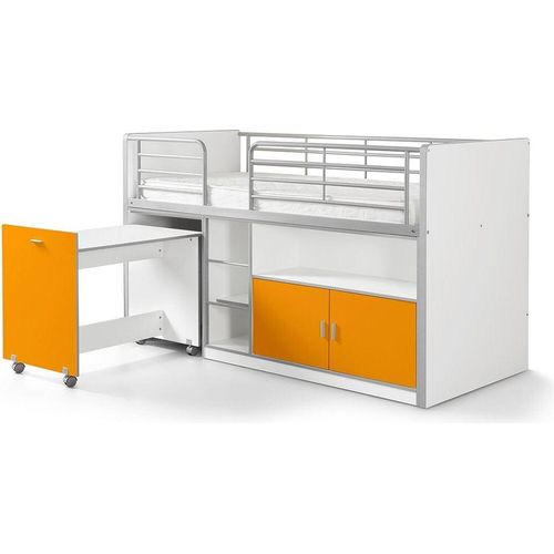 Hochbett Kalinda 207x96x121 Holzwerkstoff+Metall Weiß/Orange