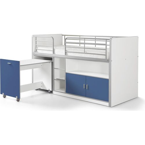 Hochbett Kalinda 207x96x121 Holzwerkstoff+Metall Weiß/Blau