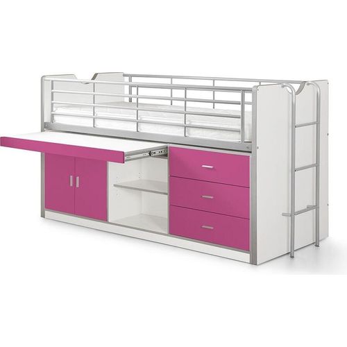 Hochbett Kalinda 207x96x116 Holzwerkstoff+Metall Weiß/Fuchsia