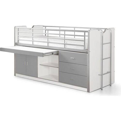 Hochbett Kalinda 207x96x116 Holzwerkstoff+Metall Weiß/Silbergrau