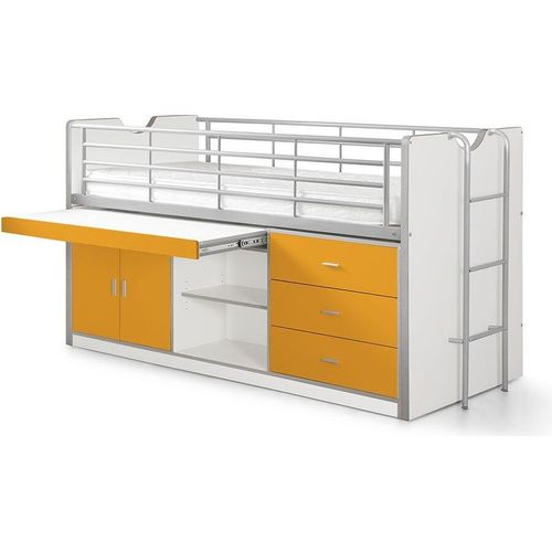 Hochbett Kalinda 207x96x116 Holzwerkstoff+Metall Weiß/Orange