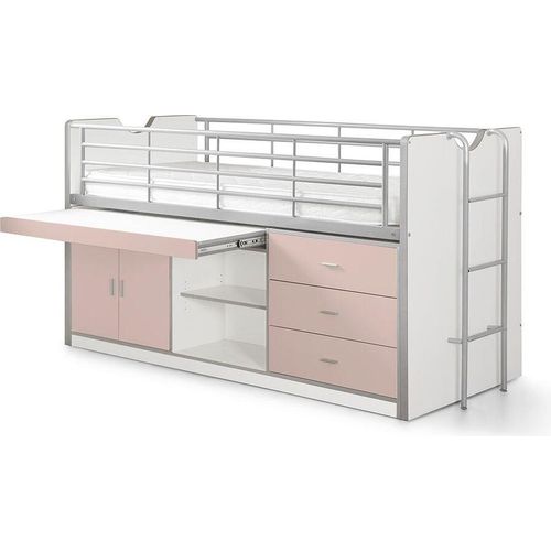 Hochbett Kalinda 207x96x116 Holzwerkstoff+Metall Weiß/Rosa