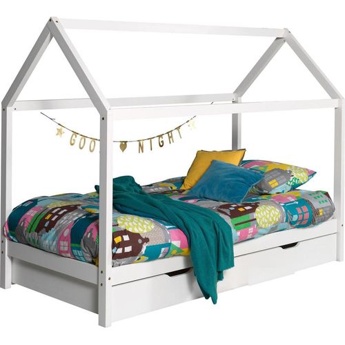 Hausbett Kapua 208x98x159 Kinderbett Spielbett Massivholz Weiß