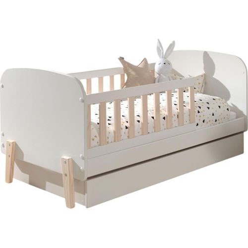 Babybett Karilynn 147x77x68 Gitterbett MDF+Massivholz Weiß