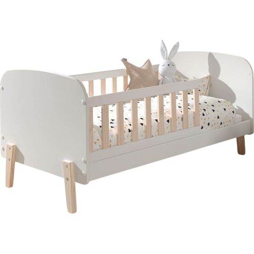 Babybett Karilynn 147x77x68 Gitterbett MDF+Massivholz Weiß