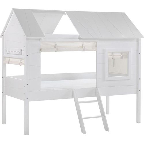 Baumhaus Bett mit Vorhang Kanika 209x137x185 Spielbett MDF Weiß