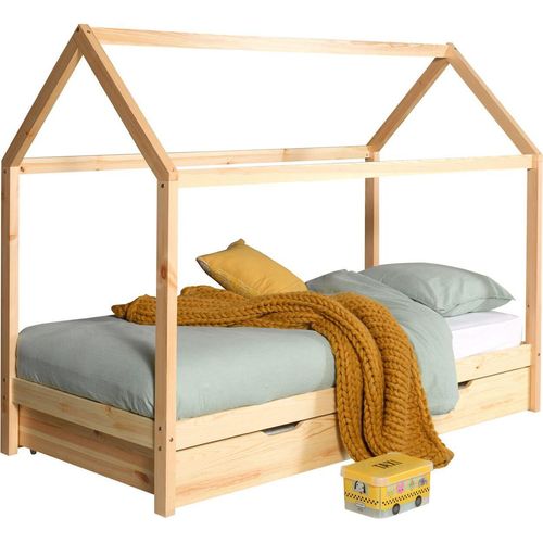 Hausbett Kapua 208x98x159 Kinderbett Spielbett Massivholz Natur