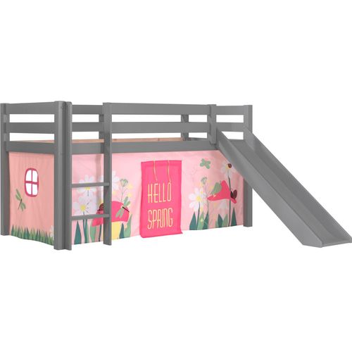 Kinderbett mit Rutsche Karolina Massivholz Grau Textilset Spring 1