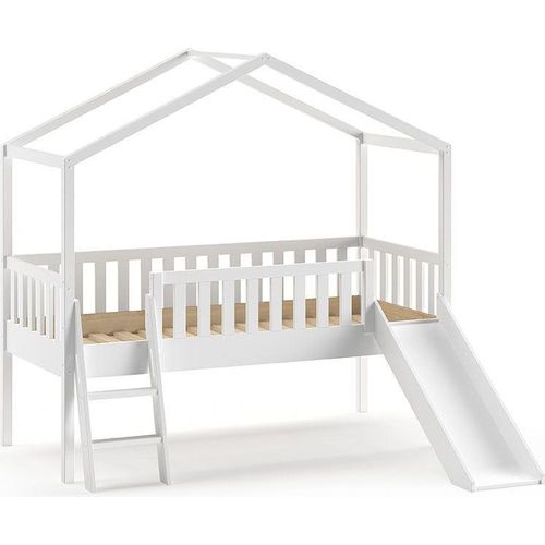Hausbett mit Rutsche Kapua 209x192x202 Massivholz Weiß