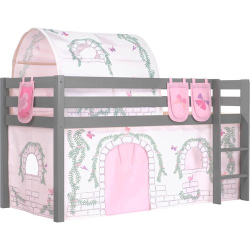 Kinderbett Karolina 210x114x106 Massivholz Grau Textilset Burg 4