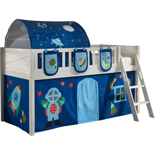 Kinderbett Karyl 208x114x135 Massivholz Weiß Textilset Astro 4