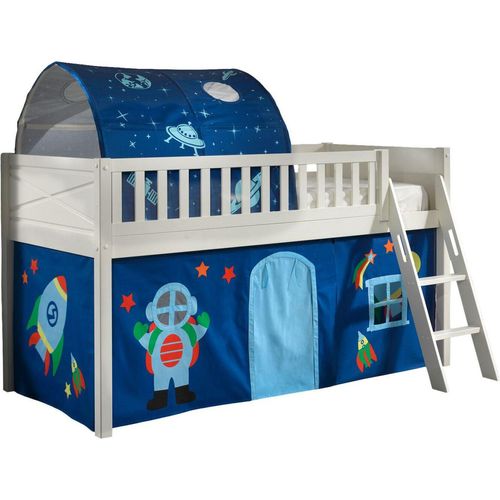 Kinderbett Karyl 208x114x135 Massivholz Weiß Textilset Astro 2