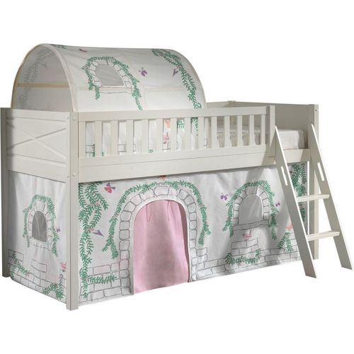 Kinderbett Karyl 208x114x135 Massivholz Weiß Textilset Birdy 2