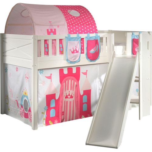 Kinderbett mit Rutsche Karyl Massivholz Weiß Textilset Princess 4