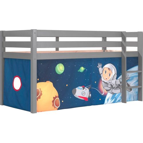 Kinderbett Karolina 210x114x106 Massivholz Grau Textilset Spaceman