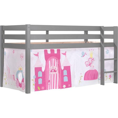 Kinderbett Karolina 210x114x106 Massivholz Grau Textilset Princess 1