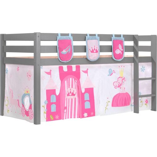 Kinderbett Karolina 210x114x106 Massivholz Grau Textilset Princess 3