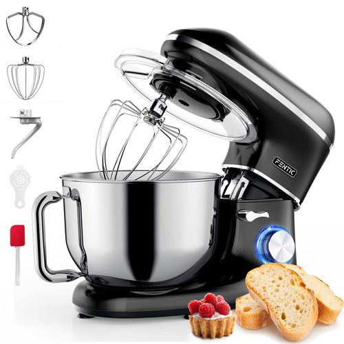 Fentic Küchenmaschine 2000W – Knetmaschine, Rührmaschine, Schneebesen, Knethaken, Rührhaken, 6,2L Edelstahlschüssel, 6 Geschwindigkeiten, Pulsfunktion