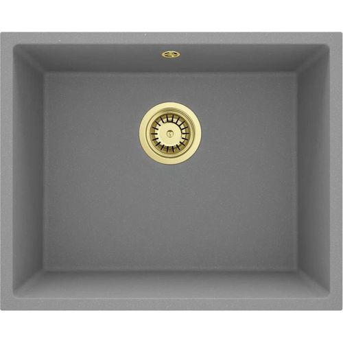 GraniteMy Universal Granit Grau Spüle 50x40 cm Aufbau, Unterbau und Flächenbündiger Einbau mit Goldenem Stöpsel 1208970760