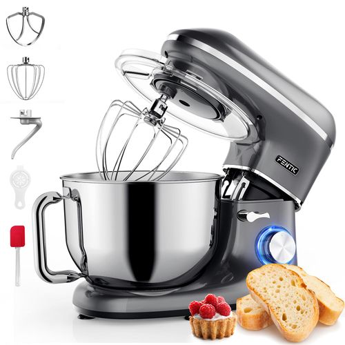 Fentic Küchenmaschine 2000W – Knetmaschine, Rührmaschine, Schneebesen, Knethaken, Rührhaken, 6,2L Edelstahlschüssel, 6 Geschwindigkeiten, Pulsfunktion