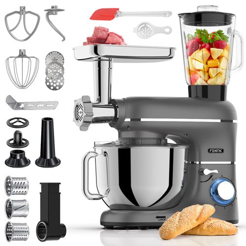 Fentic Küchenmaschine 6-in-1 – Knetmaschine, Mixer, Food Processor, Fleischwolf, Gemüseschneider, 2000W, 6,2L Edelstahlschüssel