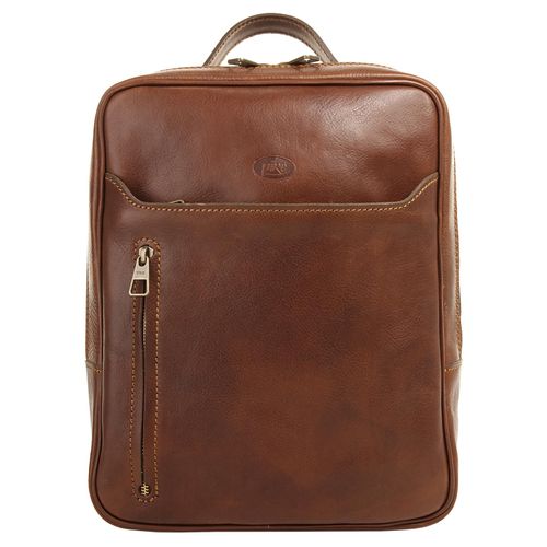 Laptoprucksack PIKÉ, Gr. B/H/T: 33cm x 27cm x 8cm, onesize, braun, Rindsleder, Leder, Retro, klassisch, Rucksäcke, echt Leder, Made in Italy