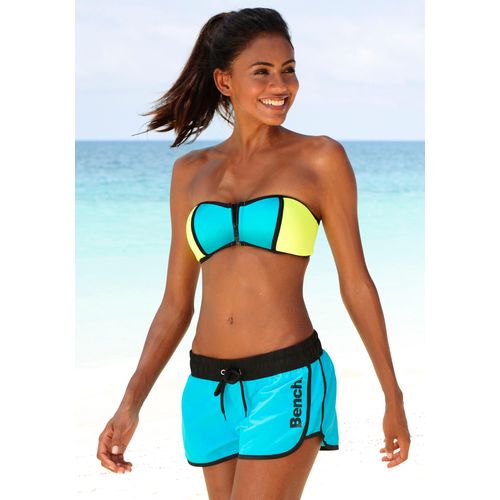 Badeshorts BENCH., Damen, Gr. 40, N-Gr, blau (türkis), Microfaser, Polyester, kontrastfarbene Details, unifarben mit Farbeinsatz, Badehosen, aus Microfaser, mit Außenkordel, mit Gesäßtasche, mit Klettverschluss