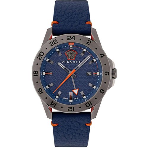 Versace VE2W00222 Sport Tech GMT grau orange blau Leder Herren Uhr NEU