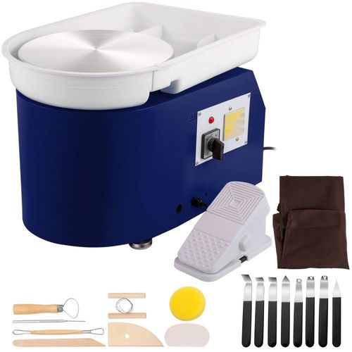 Töpferscheibe 350 W - Elektrische Keramik-Rad-Maschine 220 V - 28 cm Plattenteller - Fußpedaleinstellung - 60 dB - Drehscheibe für Töpferkunst DIY Basteln - 300 U/min - Blau - 13,3 kg