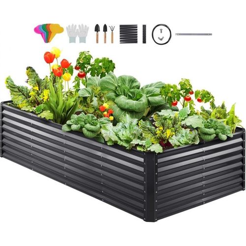 Hochbeet - Pflanzkübel mit Blumenkasten - Großer Garten Pflanzkasten für Terrassen - Gemüserüben und Gartenrüben Pflanzbeet - Dunkelgrau - 240x120x60cm - Verzinktes Metall