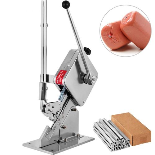 Hochwertiger manueller U-förmiger Wurst-Klipper - Schneidemaschine 2x Box Clips - 8000 Stück - Robuste Brot-Schneidemaschine A304-Edelstahl - Faltbarer Allesschneider - 37x19x57 cm