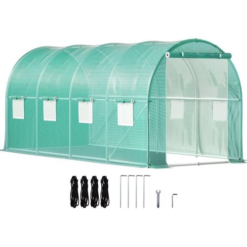 Folien-Gewächshaus - 4,6x2,1x2,1m - Bogendach - Verzinkter Stahlrahmen - PE Abdeckung - Frühbeet - Treibhaus - Wasserdicht - UV-Beständig - Grün - Mobiler Folientunnel - Ideal für Anbau von Gemüse und Blumen