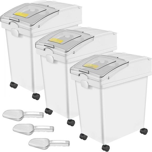 Mehl und Reis Behälter - 15kg Kapazität - 3er Set Aufbewahrungsboxen - Küchenboxen - 25x35,5x43cm - Vorratsdosen weiß - Getreide und Trockenwaren Aufbewahrung