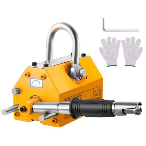 Lasthebemagnet - Kranmagnet mit 1500 kg Tragfähigkeit, 3750 kg Zugkraft, -40 bis 80 ℃, 16 Stk. - Handgesteuertes Gabelanheben Magnetlifter Magnetheber in Gelb - Neodym Hebe Magnet Werkzeug