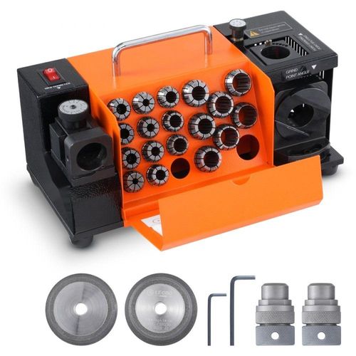 Bohrerschleifgerät 120W - Schärfstation 4500U/min - Stahl Bohrerschärfgerät - Einstellbarer Spitzenwinkel 95-135° - 18 Spannzangen - Geeignet für 3–20mm Bohrer