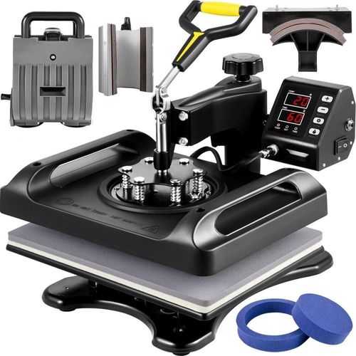 Hitze-Transferpresse 6 in 1 – DIY T-Shirt-Presse mit LED Temperatur- und Zeitkontrolle – Hitzepresse Maschine 1000 W 29 x 38 cm - 0-210 °C
